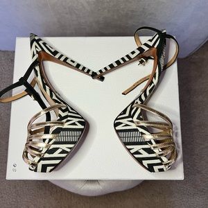 Schutz Black and White Stripped Sandals